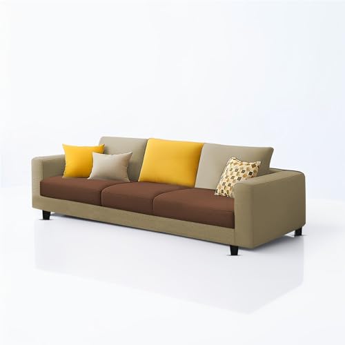 Image of Galib 3 Seater Sofa Set for Living Room (Cream Brown Fabric) Premium Fabric Sofa Set