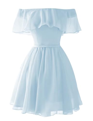 YUAOHUANG Off Shoulder Homecoming Dresses Short for Women Ruffle Flowy Chiffon A Line Mini Homecoming Dress for Teens 20252