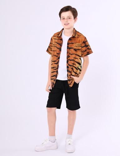 Image of COSLAND Boys' Animal Print Hawaiian Shirt Kids' Novelty Button Down Shirt, X-Small-Large
