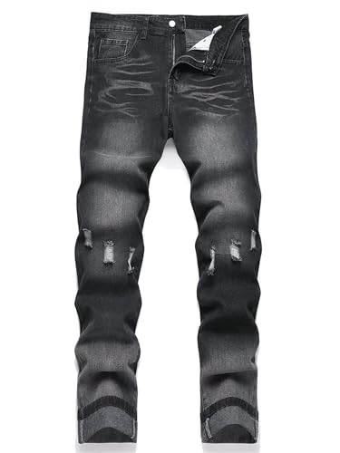 Men's Slim Straight Jeans, Mid Waist Loose Denim Pants, Ripped Trendy Trousers2