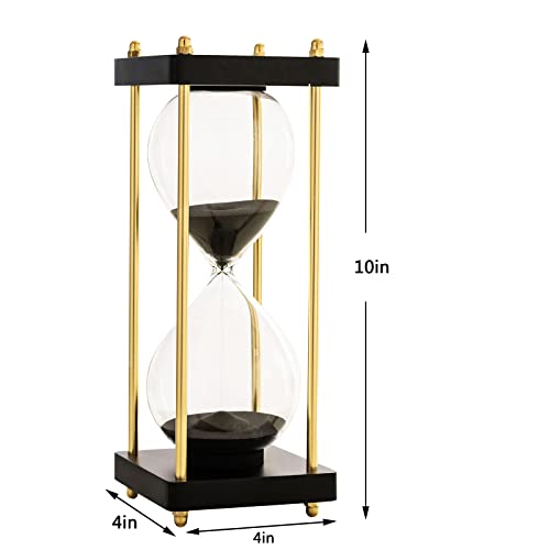 60 Minutes Hourglass Timer, Large Sand Timer For Gift, 1 Hour Glass Sand Clock For Wedding, Home, Desk, Office (Black-Gold 60Mins) #TOP1