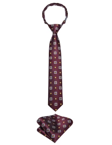 Image of Hi-Tie Boys Tie Pre-Tied Pocket Square Set Adjustable Kids Neckties Age 7-11 Years School UniForm Graduation