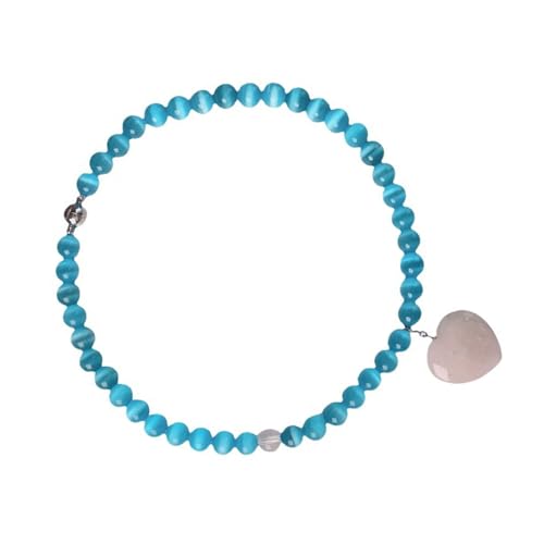 UncleS Fashion Love Heart Shape Blue Cats Eye Stone Necklace Portable Special Gift for Lover or Special Occasion Blue Cats Eye Stone Necklace, One Size, As described, see description