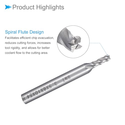 Image of 4-Flute Spiral End Mill Bits, 3.5mm Diameter 10mm Length, High Speed Steel Straight Milling Cutter with Storage Case- (Applications: for Plywood Hardwood Plastic),