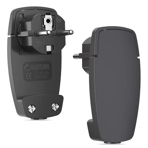 2 pezzi nero contatto di protezione spina angolare 250 V (16 A), spina europea con manico pieghevole, spina di protezione per cavi fino a 3 x 1,5 mm², spina piatta IP20 per uso domestico