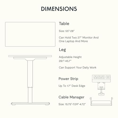Image of FLEXISPOT EN2 Whole-Piece Standing Desk with Clamp Power Strip, 55 x 28 Electric Stand Up Height Adjustable Desk with Cable Management (White Frame + 55 inch Rustic Brown Desktop, 2 Packages)
