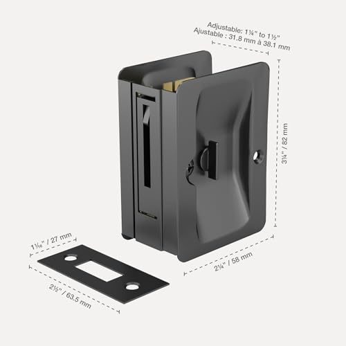 Image of Richelieu Hardware 1701FBPSBC Onward Rectangular Pocket Door Pull with Privacy Lock, 3-1 /4 in (82 mm), Black