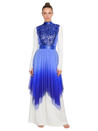 Womens Praise Dance Dress Worship Lyrical Dance Costume Royal Blue Large