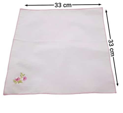 Image of ANVIK Women /Lady Cotton Embroidery Floral Handkerchief .Hanky for Kids Girls for School Size 33cm by 33 cm (Multicolour) Pack of 6