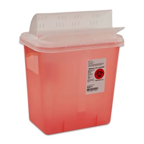 Covidien 89651 Multi-Purpose Sharps Containers with Horizontal-Drop Opening Lid, 2 gal Capacity, 12.75" Height x 7.25" Depth x 10.5" Width, Red (Pack of 20)