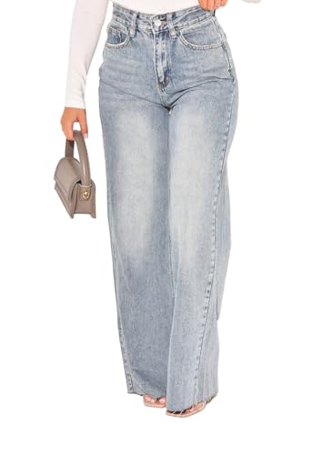 Women's Straight Leg Denim High Waist Baggy Casual Stretchy Loose Jeans