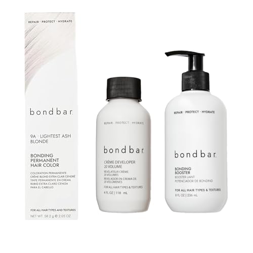 Bondbar Ultimate Color & Repair Trio: Bondbar 20 Volume Creme Developer, 9A Lightest Ash Blonde Bonding Permanent Creme Hair Color, & Hair Color Repair Treatment