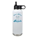 Palm City Products Life is Better at the Beach 32 oz White Water Bottle – Coastal Lifestyle Tumbler with Flip Top Lid – Insulated Beach Hydration Bottle