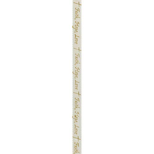 Image of Berwick Offray 448250 3 /8 inch Wide Faith, Hope, Love Single Face Satin Ribbon, White, 5 Yds
