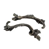 EUETVEXERK 2 tiradores antiguos for muebles for hojas talladas a rayas, pomos for cajones, puertas, joyeros, de bronce for armarios Tirador de puerta de armario