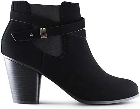 MARCOREPUBLIC Montreal Women's Almond Toe High Chunky Block Stacked Heels Ankle Booties Boots - (Black NBPU) - 8