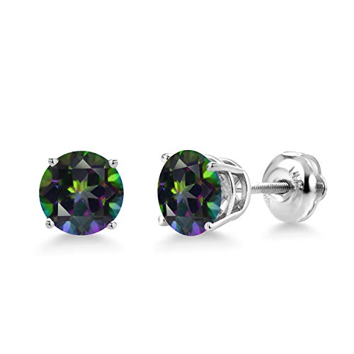 Gem Stone King 14K White Gold 6MM Round Gemstone Birthstone Screw Back Stud Earrings | White Gold Stud Earrings For Women Men