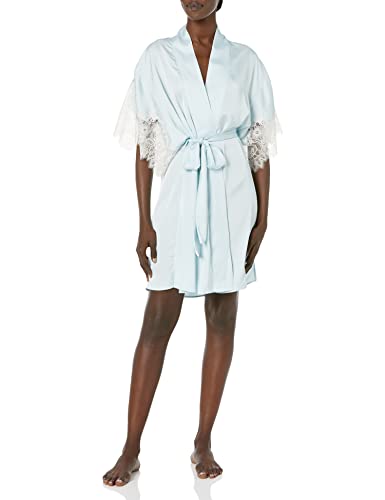 Natori Womens Solid Satin Wrap With Lace Bathrobe, Maritime Blue/Blue, X-Small Us #TOP28