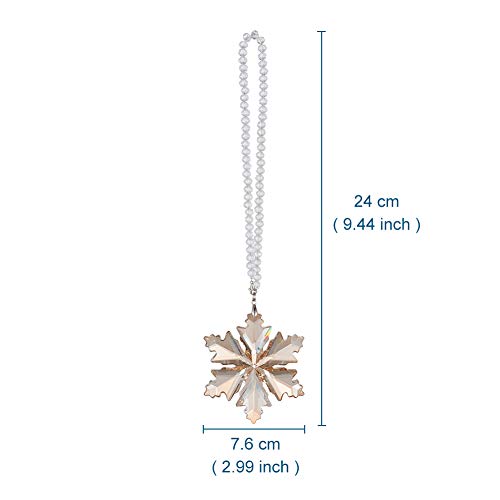 Image of Crystal Snowflake Car Rear View Mirror Pendant Xmas Car Hanging Ornament Car Charm, Champagne