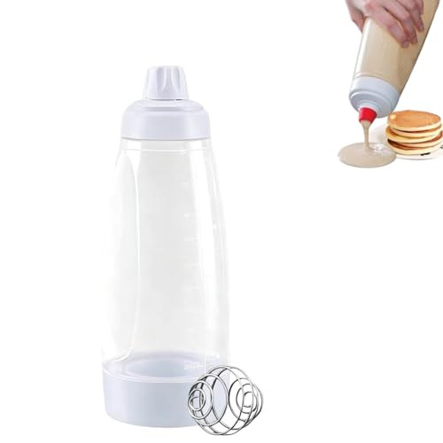 Pancake Batter Dispenser,1000ML Batter Mixer Bottle,Hand Batter Dispenser Mixer Bottle with Stainless Steel Stirring Ball for Cupcake Pancake Crepe Batter Kitchen Tools