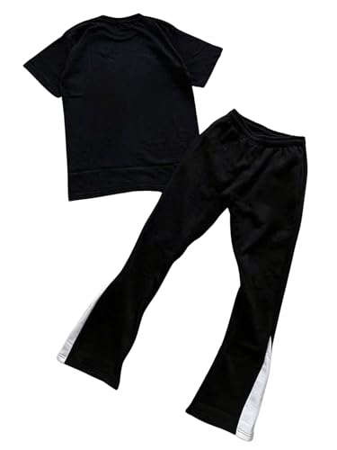 Floerns Men's 2 Piece Outfit Letter Print Tee Shirt Drawstring Waist Pants Set2