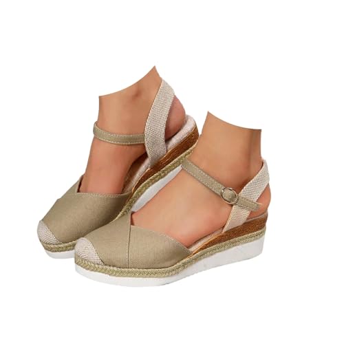 Sandales compensées pour femme Espadrilles confortables d'été avec fermeture à boucle en jute élégantes et flexibles Chaussures antidérapantes pour...
