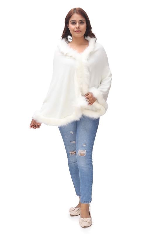 Manra Women's Faux Fur Shawl Winter Wrap Stole Shrug Cape (SC 75)-picture-41