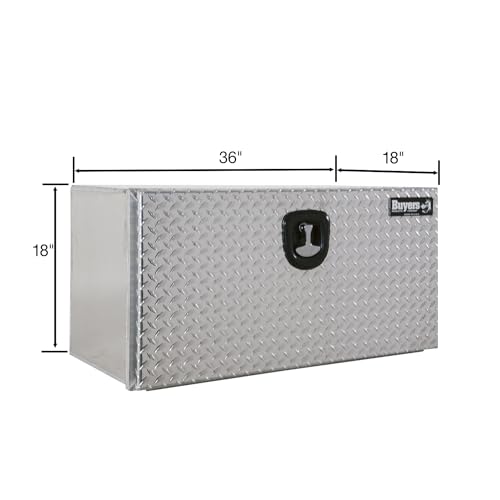 Image of Buyers Products 1706505 Silver Pro Series Aluminum Underbody Truck Box with Diamond Tread Door, 18x18x 36 Inch, Durable Vehicle Tool Box for Storage and Organization