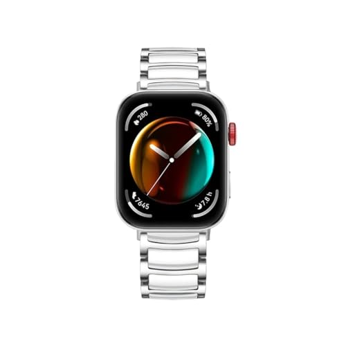 [LOKLNEYK] �ɓK������Huawei Watch Fit 4 Pro/Fit 3 /4 �Ή� �Z���~�b�N+���^���X�g���b�v ���K�ȃ��X�g�o���h(Silver white,For Huawei Watch Fit 4)