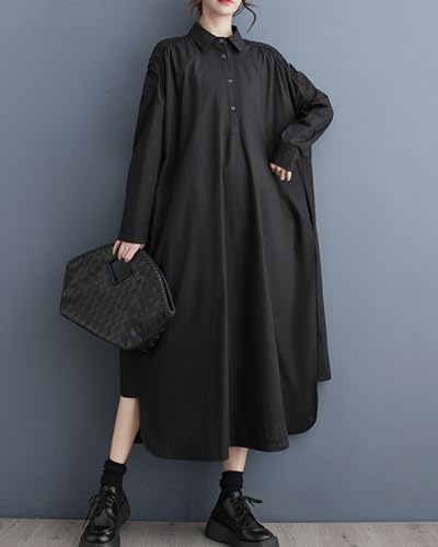 Image of ellazhu Womens Fall Casual Patchwork Funky Long Sleeve Designer Dress Loose Blouse GY2787 A