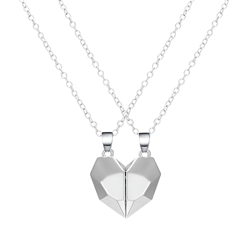 Collier aimanté couple en argent avec pendentif cœur 2 pièces