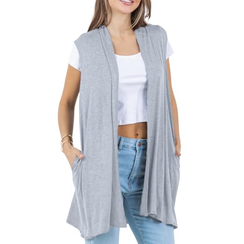 Image of Azules Sleeveless Long Cardigan for Women with Pockets - Lightweight Open Front, Flowy Dressy Layer for Work or Casual Wear