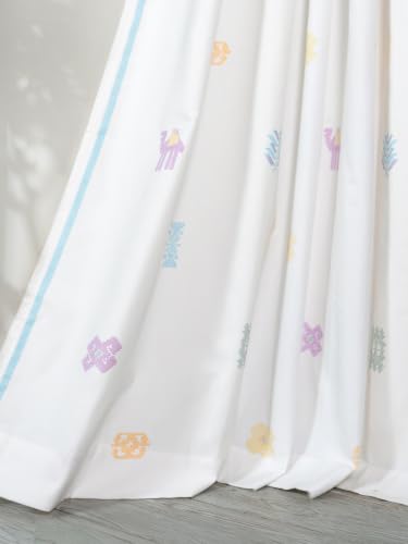 Image of Tranquebar Curtain Co. Window Curtains 5 Feet, 60-65% Room Darkening, Multicolor(White) Motif Print, Cotton Curtains for Window, BackTab Loops, Design Ozan (152 cm) - Set of 2