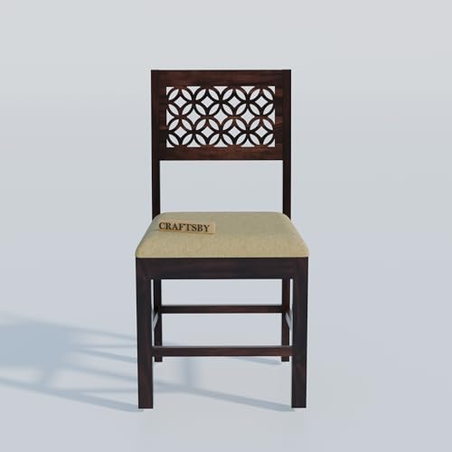 Image of 45 Inch Length Solid Sheesham Wood 4 Seater Dining Table Set | Four Seater Dinner Table with 4 Cushions Chairs | Dinning Table Set 4 Seater for Living Room | Table & Chair Set | Walnut Finish
