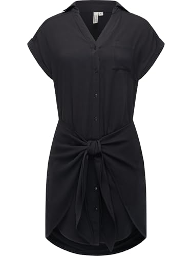 Ragwear Damen Kurzarm Sommerkleid kurzes Blusenkleid mit Taillenband und Brusttasche Bahaya YOUMODO Black Gr. XS