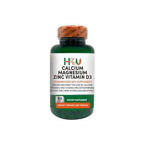 H4U Calcium Magnesium Zinc D3 | 120 Softgels Supplement | Calcium 10000 mcg Magnesium 10000 mcg Zinc 2000 mcg Vitamin D3 100 mcg | Non-GMO | Gluten-Free | Made in the USA