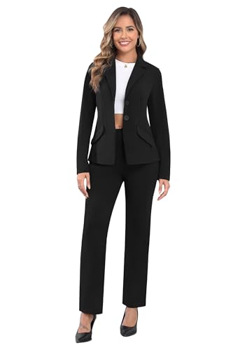 Women's Business 2 Piece Blazer Sets Casual Long Sleeve Open Front Blazer Jackets and Pencil Pant Suits3