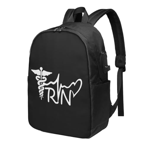 Registered Nurse RN Travel Laptop Backpack Bag with USB Charging Port 17 Inch Computer Business Backpacks for Women Men Work College Gift,Casual Daypack,Black