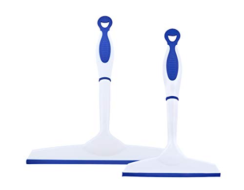 Image of Superio Rubber Squeegee, 2 Pack, Streak Free All Purpose Window Squeegee, Comfort Grip Handle and Hanging Hook (Blue, 6 Inch- 10 Inch Set)