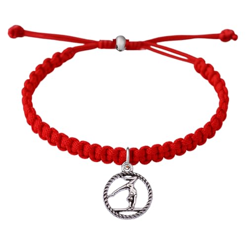 Image of Sportybella Gymnastics Charm Bracelet, Girls Gymnastics Jewelry, Girls Adjustable Rope Gymnastics Charm Bracelet for Gymnasts, Gymnastics Gift
