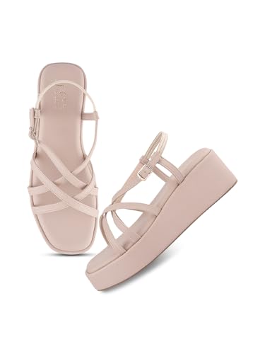 Image of JM LOOKS Women Platform Wedge Sandals for Women | Back Strap with Buckle for Comfort and Style