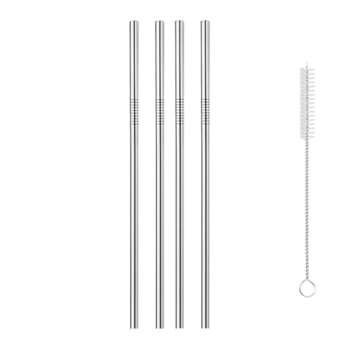 Reusable Metal Straws,10.5" Stainless Steel Straws,Easy to Use(4 PCS,Silver)