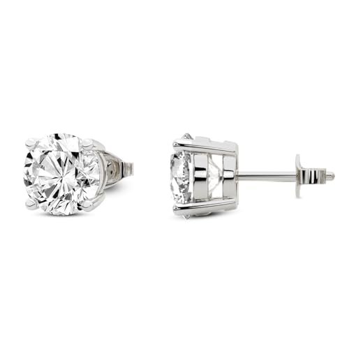 Image of Lab Grown Diamond Stud Earrings 0.5-2 Carat Total Weight - IGI Certified Solitaire, FG-VS, 4 Prong, 925 Sterling Silver