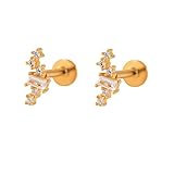 Beydodo Pendientes de plata 925 chapados en oro, pendientes geométricos con circonitas, pendientes de oro, sin níquel, bisutería