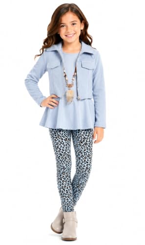 Image of iGirlDress Girls 4 Pieces Pant Set Long Sleeve Jacket Necklace Floral Plaid Pant 4-16