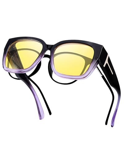 IGnaef Trendy Oversized Fit Over Night Vision Driving Glasses Anti Glare for Women Polarized Nighttime Glasses IF7511