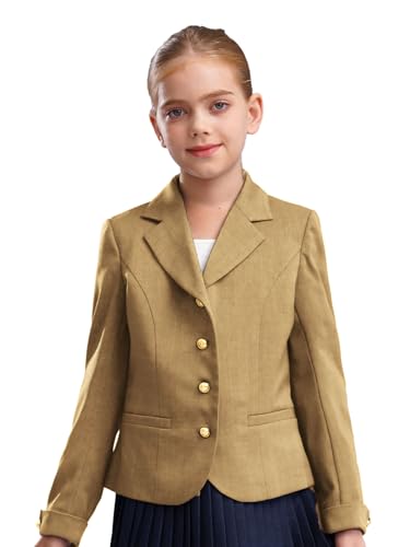 easyforever Kids Girls Blazer Jacket Solid Button Down Long Sleeve Lapel Formal Suit Coat School Uniform Dress Tops