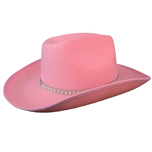 Ptonuic Trendy Cowboy Hats For Women Rhinestone Belt Decor Fedora Hat Winter Autumn Elegant Lady Photoshoot Props White #TOP4