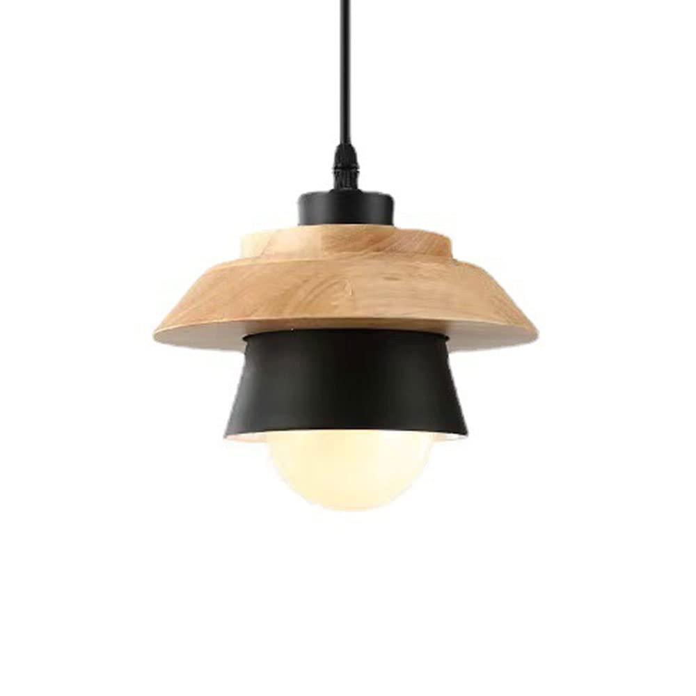 THAELY Lighting Kitchen Island Black Pendant Light Fixture 1-Light Metal Wooden Lamp Shade Bedroom,Breakfast Bar Pendant Lighting In Black Diameter 8.6in Wall Mounted Fixtures