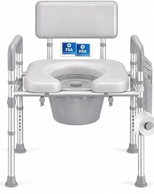 Steadyjoy Bedside Commode Toilet, Padded Seat & Backrest, Height Adjustable Aluminum Potty Chair | 350lb, Tool-Free Assembly, Removable Bucket, Portable Toilet for Adults & Seniors